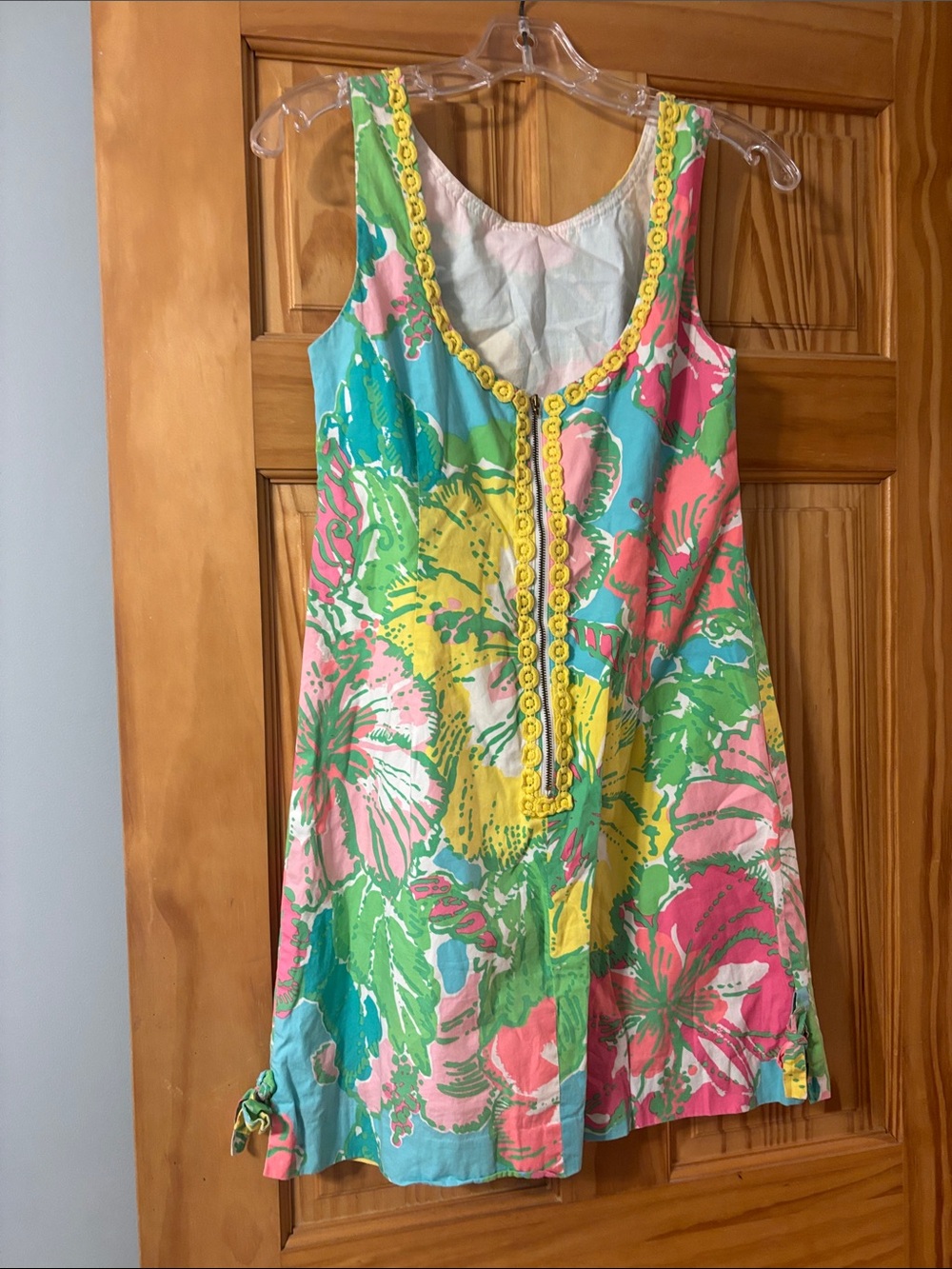 Lilly Pulitzer Delia Shorely Blue Big Flirt Floral Lace Trim Shift Dress Size 4 - Picture 2 of 4